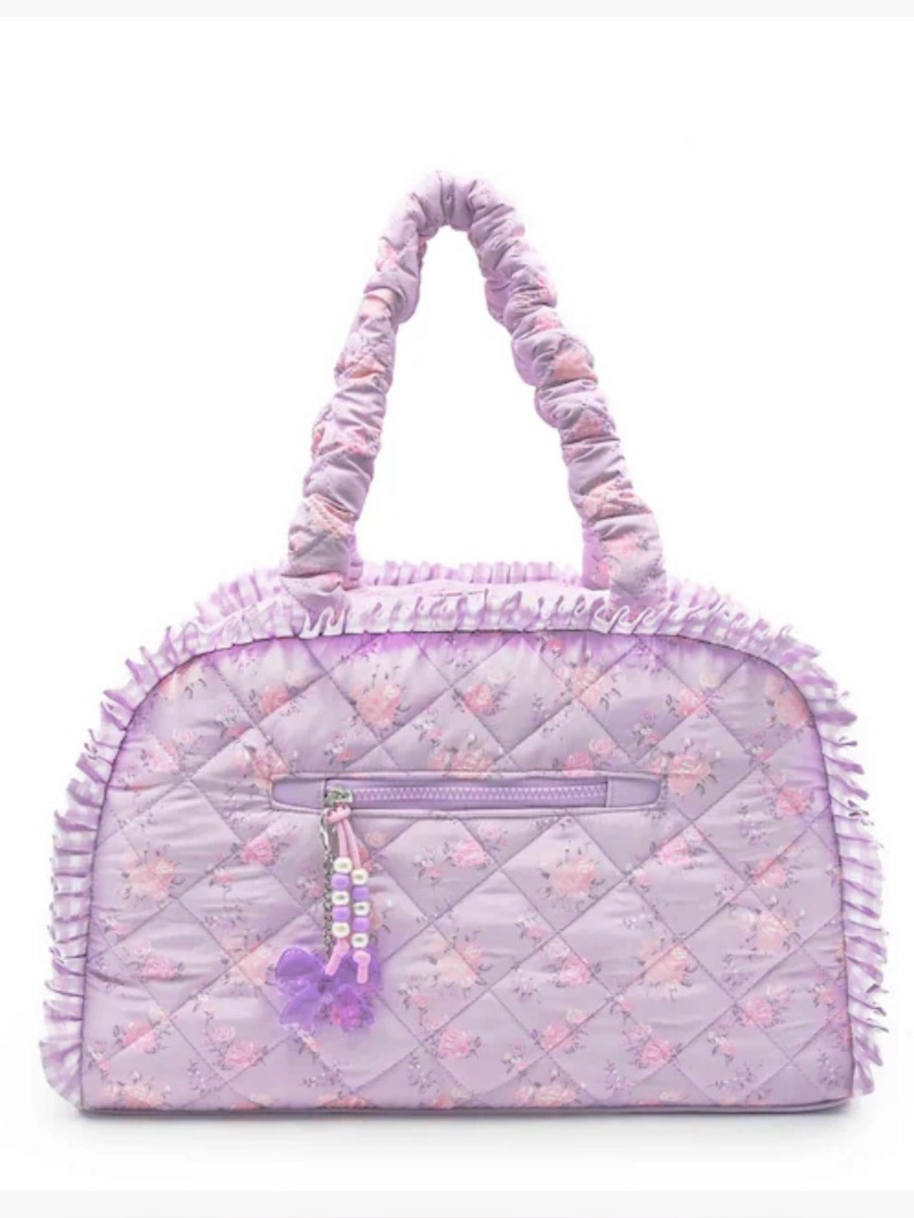 💜Miss Gwen’s OMG Accessories Lavender Quilted Floral Tote Bag Zipper NWT